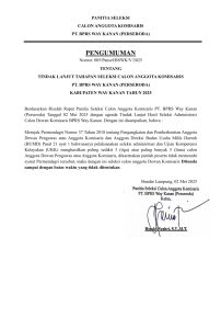 PROSES REKRUTMEN KOMISARIS PT BANK SYARIAH WAY KANAN MENDADAK BERHENTI — ADA APA?